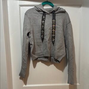 Zara Gray Hoodie with Embellished Ties
